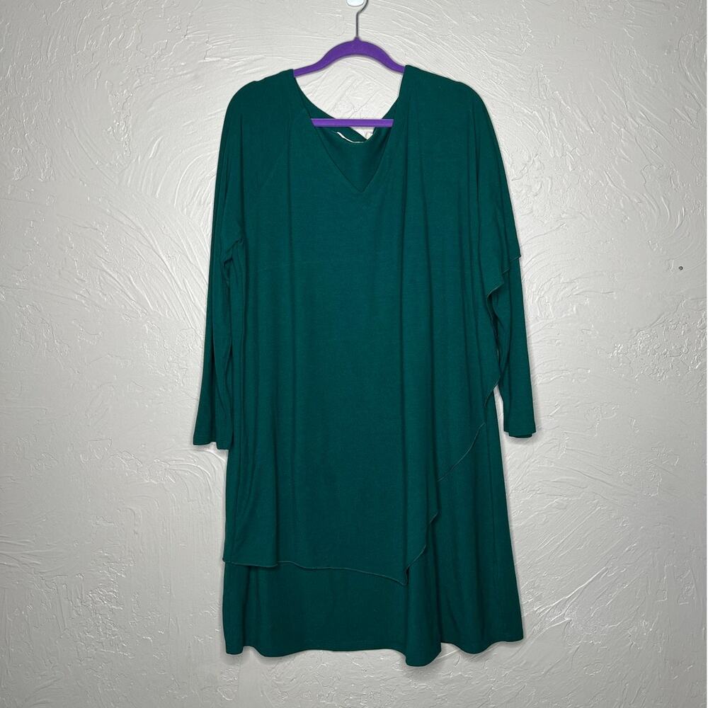 Soft Surroundings Women's 2X Green Layered V-Neck Dress